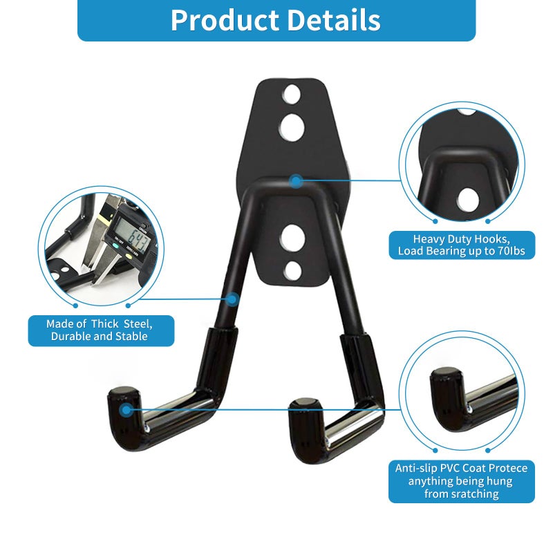 GeeWatom 2 Pack Garage Storage Utility Hooksï¼ŒGarage Garden Tool Organizerï¼ŒSteel Wall Mount Hooks, Garden Small U Hooks (Black) - Image 3